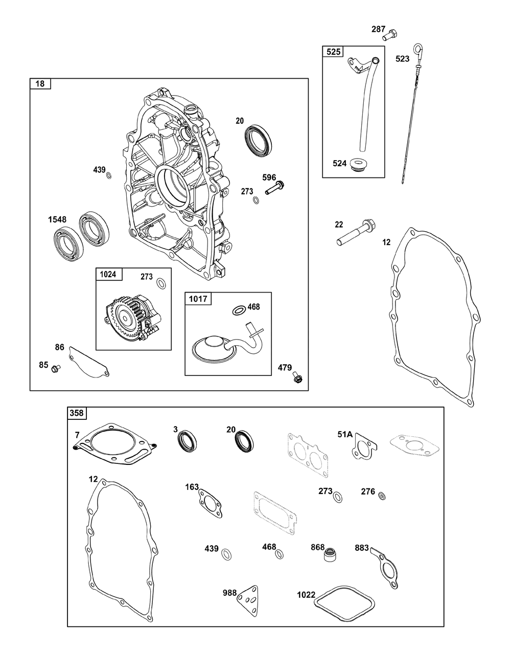 Crankcase Cover/Sump Group Diagram and Parts List for 38E347-0020-G1 200000 - 399999 Briggs and Stratton Engine